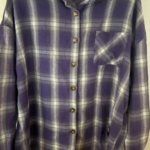Purple Plaid Button-Down Shirt - Women's Lightweight Top